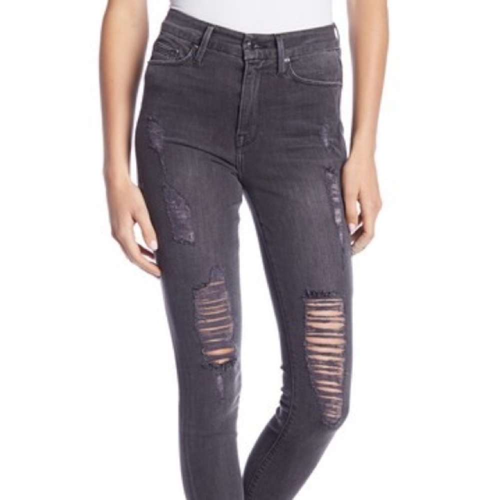 Good American Black Grey Ripped Skinny Jeans